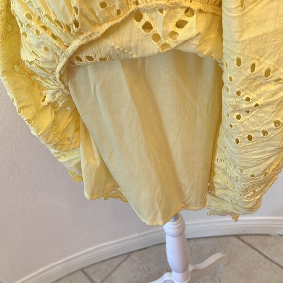Japna szS bright yellow lined eyelet dress shorter in front elastic back EUC - Picture 6 of 12